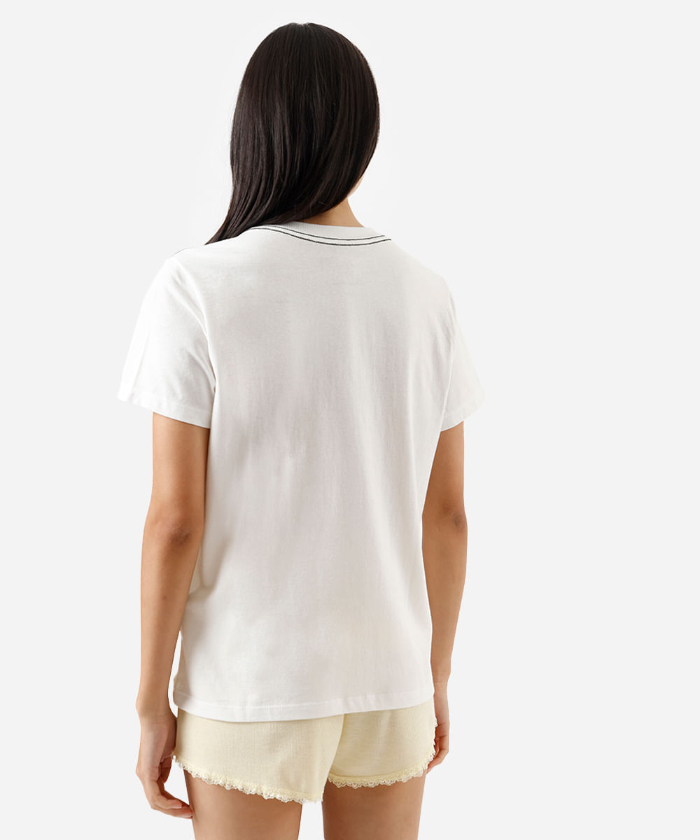 camiseta avulsa feminina de pijama em algodão snoopy off white