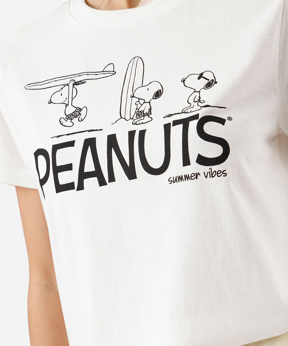 camiseta avulsa feminina de pijama em algodão snoopy off white
