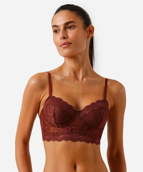 sutiã meia taça cropped com renda  marrom