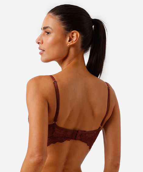 sutiã meia taça cropped com renda  marrom