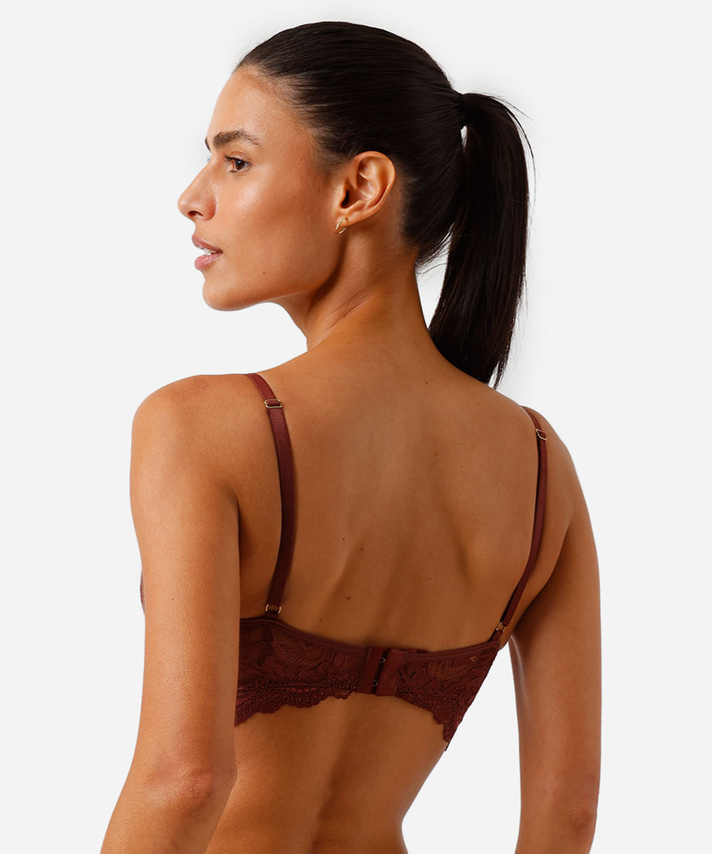 sutiã meia taça cropped com renda  marrom