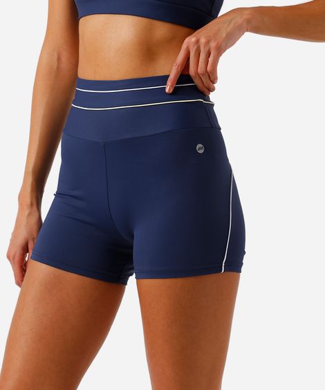 bermuda feminina esportiva com nervuras azul