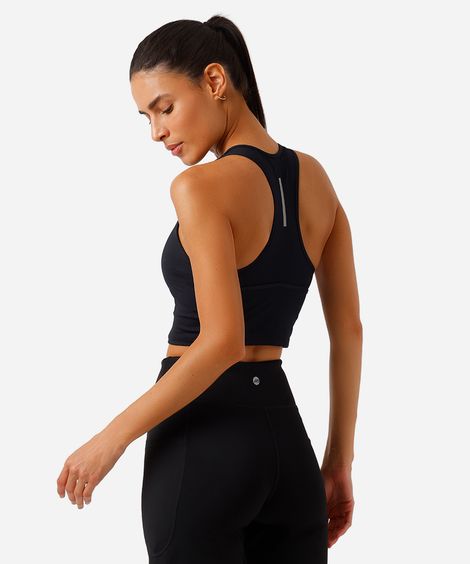 top nadador feminino esportivo com bolsos e refletivo preto
