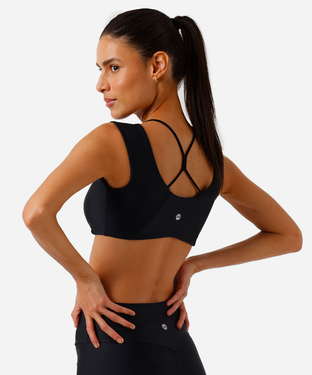 top feminino esportivo franzido preto