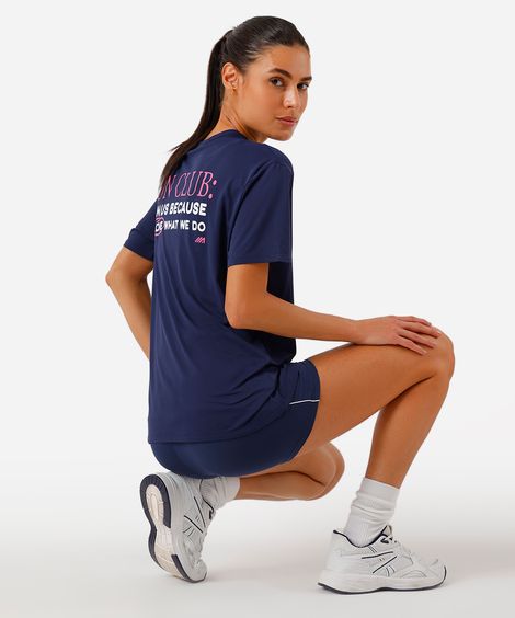 camiseta esportiva feminina de poliamida estampa oversized azul