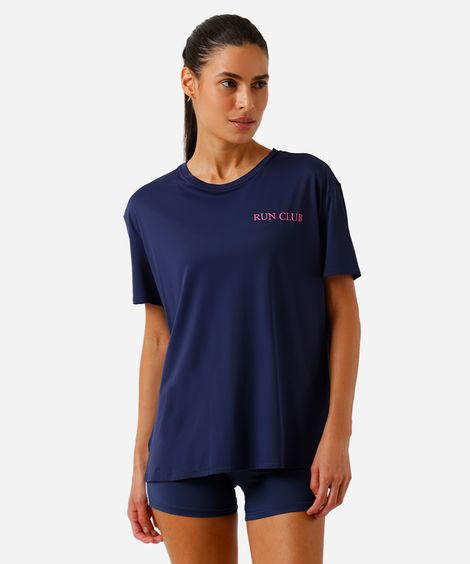 camiseta esportiva feminina de poliamida estampa oversized azul