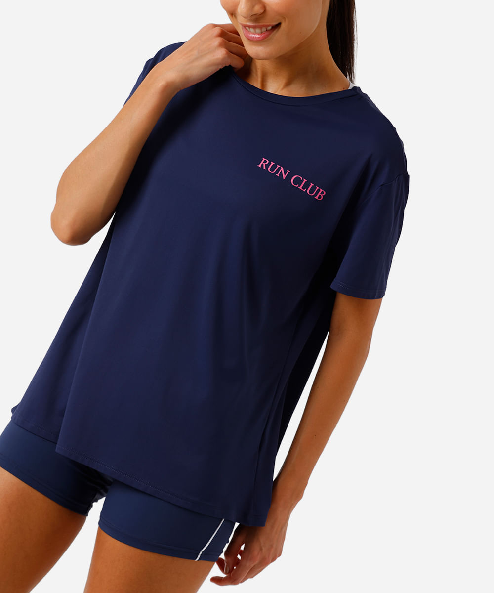 camiseta esportiva feminina de poliamida estampa oversized azul
