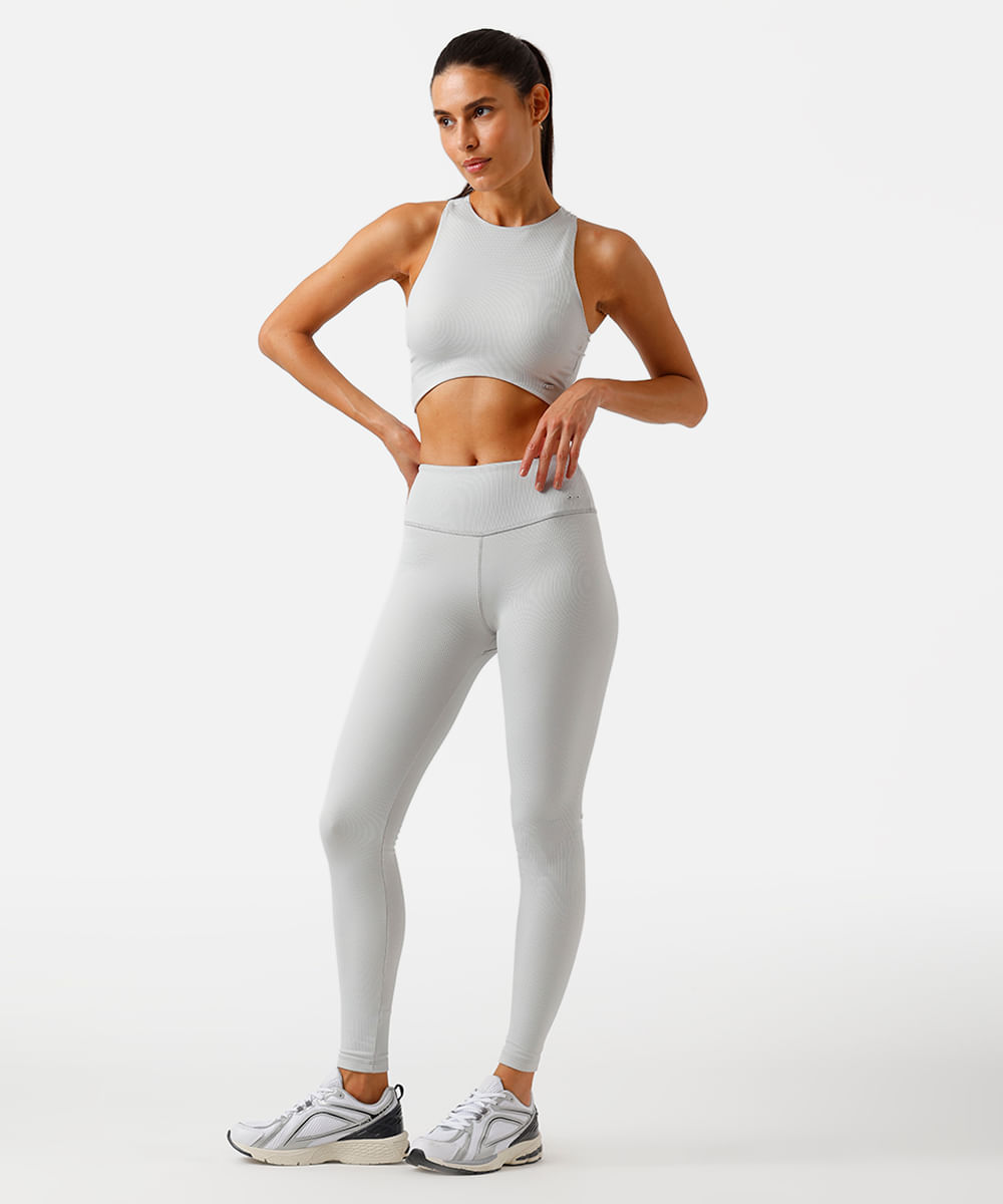 calça legging feminina esportiva canelada cinza