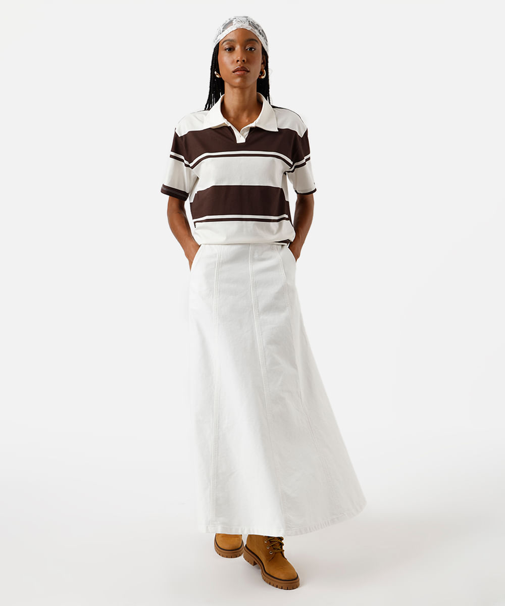 saia longa de sarja com recortes off white