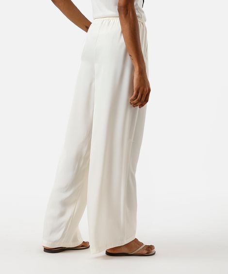 calça estilo pijama feminina cós elástico acetinada bege