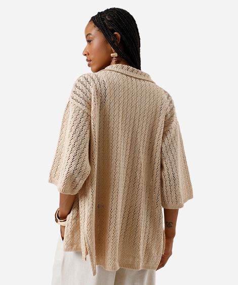 camisa feminina de tricot aberta bege