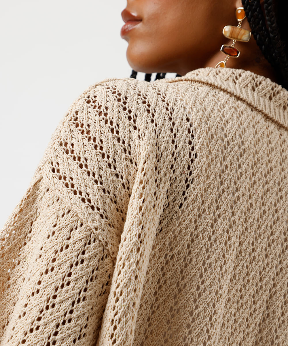 camisa feminina de tricot aberta bege