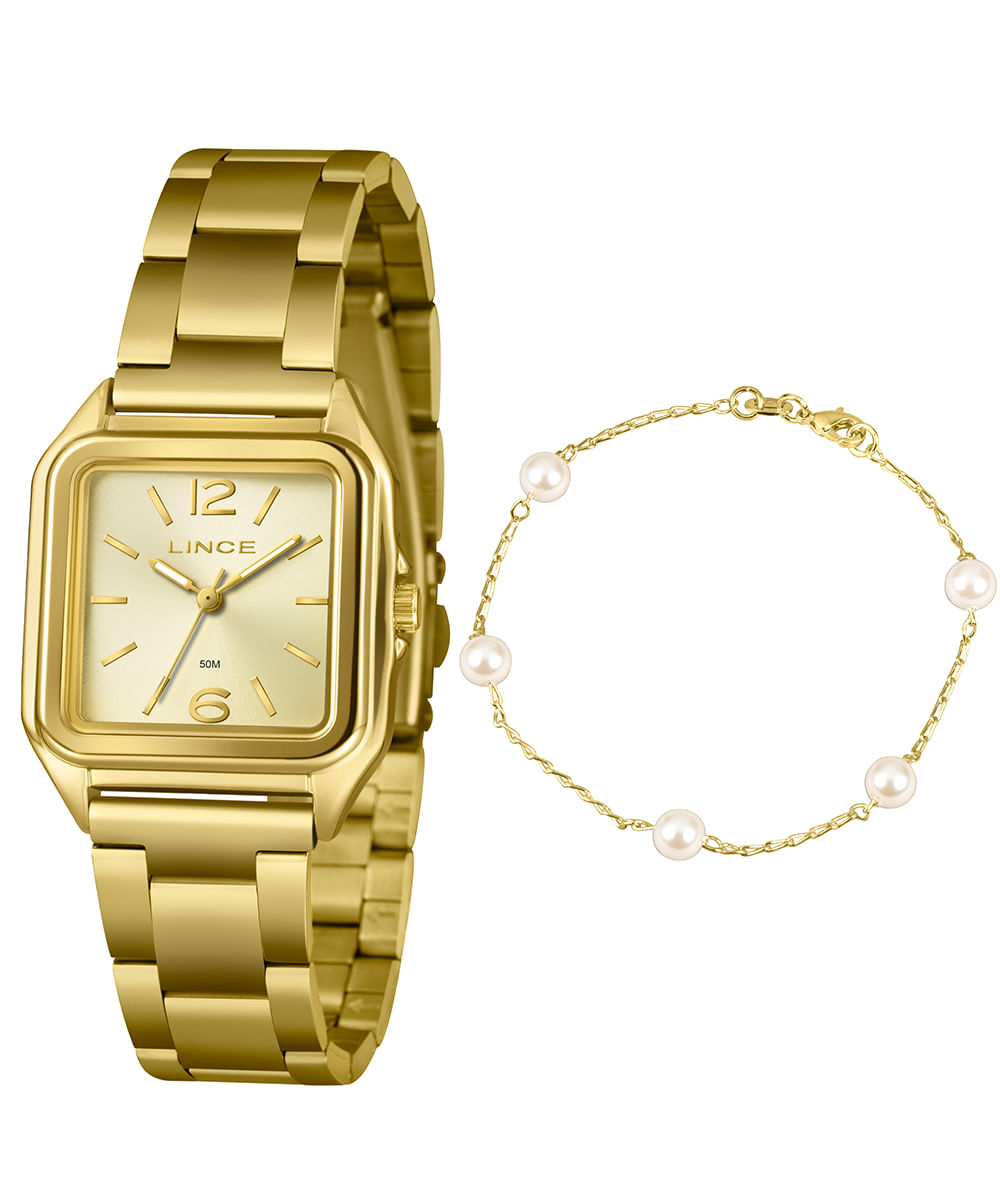 kit relógio feminino lince analógico lqgm060l30 k0hsc2kx dourado