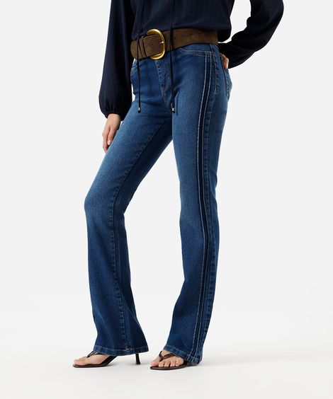 calça boot cut feminina jeans com nervuras sawary azul
