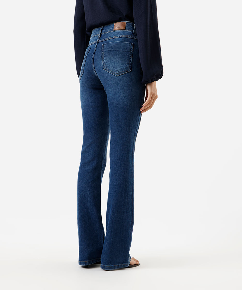 calça boot cut feminina jeans com nervuras sawary azul