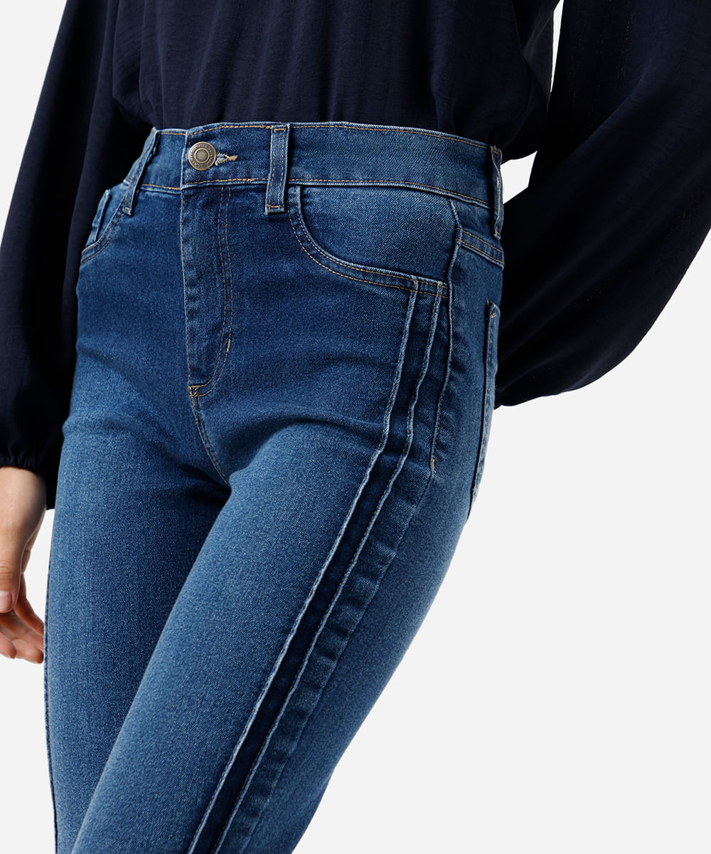 calça boot cut feminina jeans com nervuras sawary azul