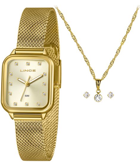 kit relógio feminino lince analógico lqgh253l26 kacvc1kx dourado