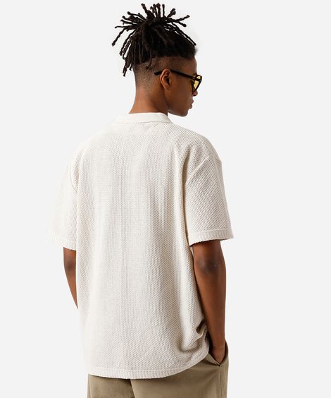 camisa masculina de tricot manga curta texturizada bege
