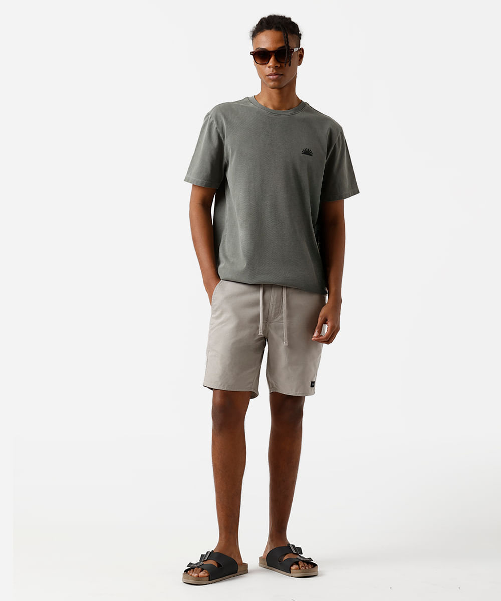 bermuda reta masculina de sarja com cordão cinza