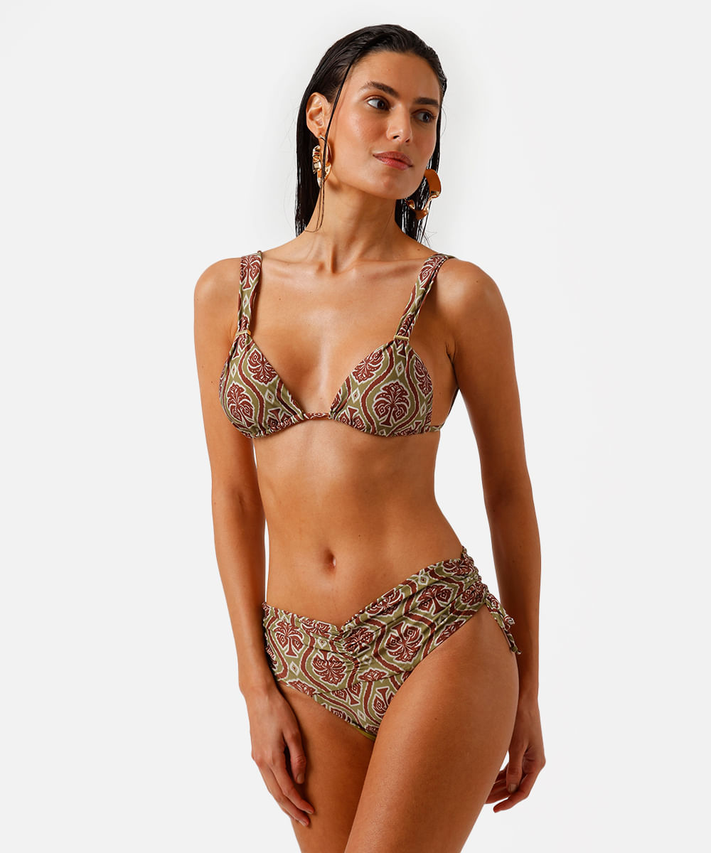 biquíni calcinha tanga franzida estampada verde