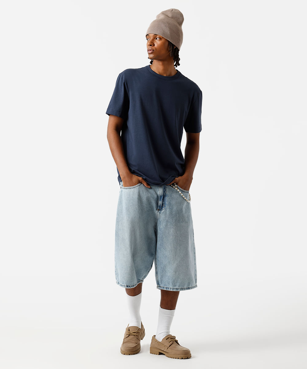 camiseta masculina com algodão peruano azul