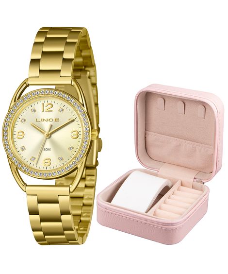 kit relógio feminino lince analógico lrgh256l33 c2kx pj dourado