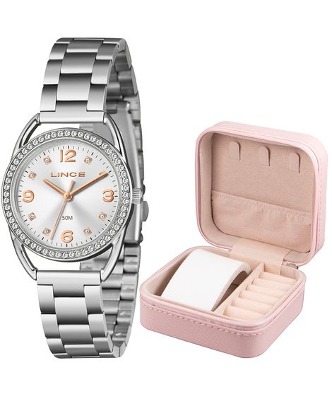 kit relógio feminino lince analógico lrmh256l33 s2sx pj prateado