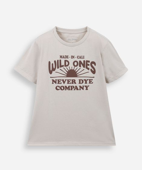 camiseta infantil de algodão estampada bege