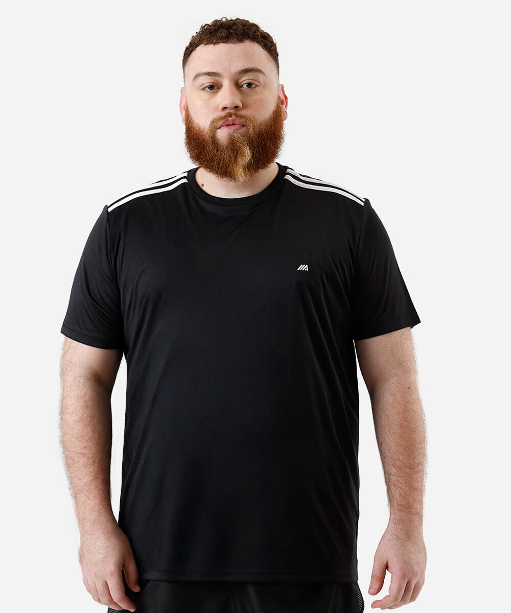 camiseta masculina esportiva ace com listras plus size preta