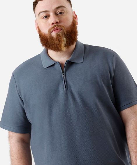 polo masculina com zíper texturizada plus size azul