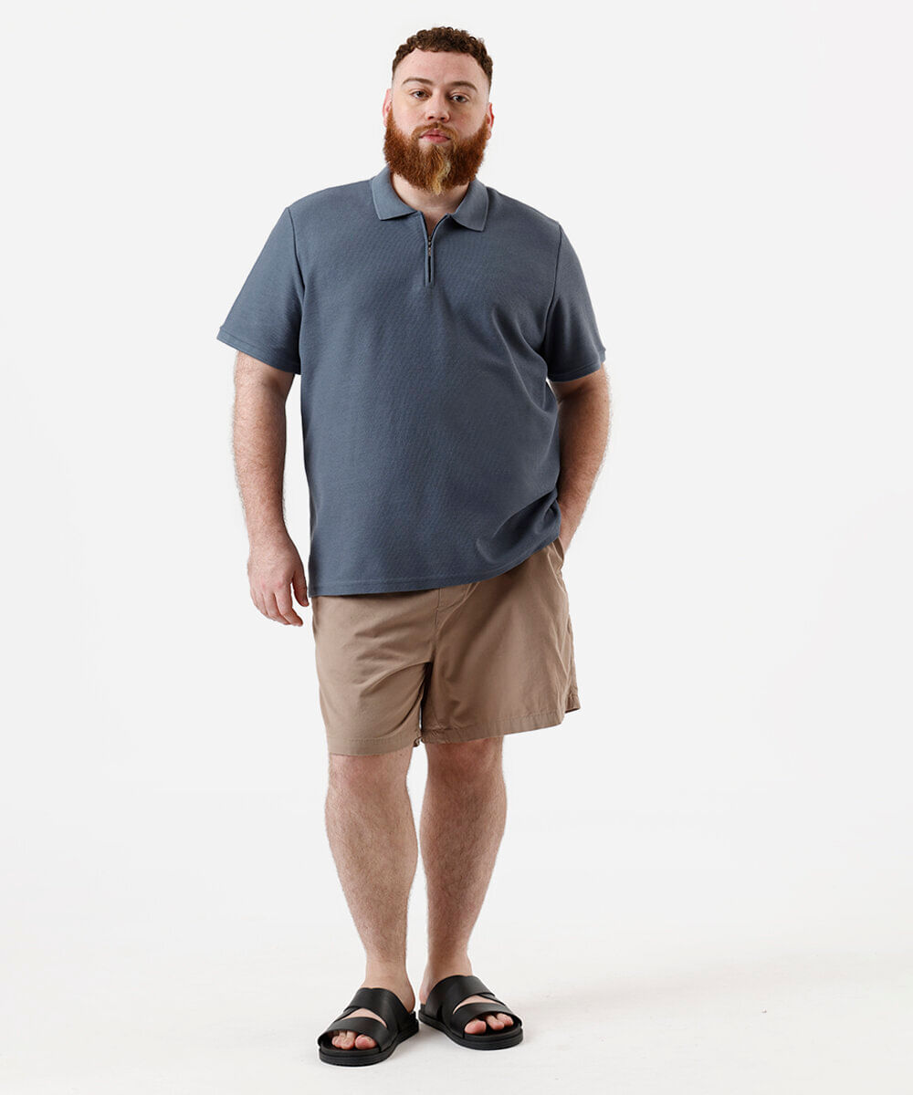 polo masculina com zíper texturizada plus size azul