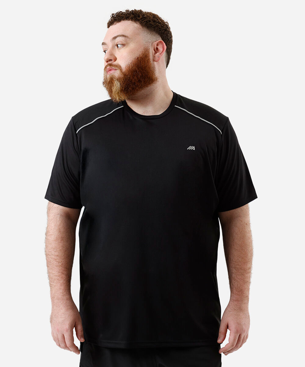 camiseta masculina esportiva com refletivo plus size preta