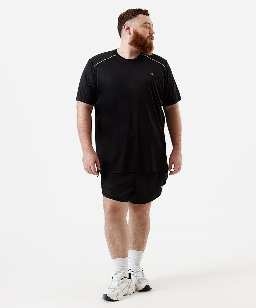 camiseta masculina esportiva com refletivo plus size preta