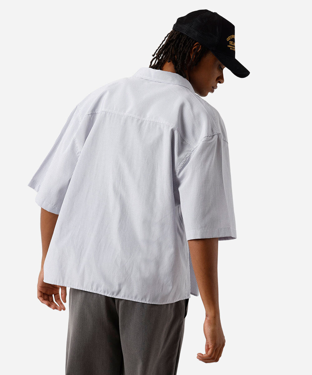 camisa box masculina com algodão manga curta xadrez azul