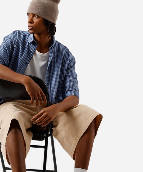 camisa box masculina com algodão manga curta xadrez azul