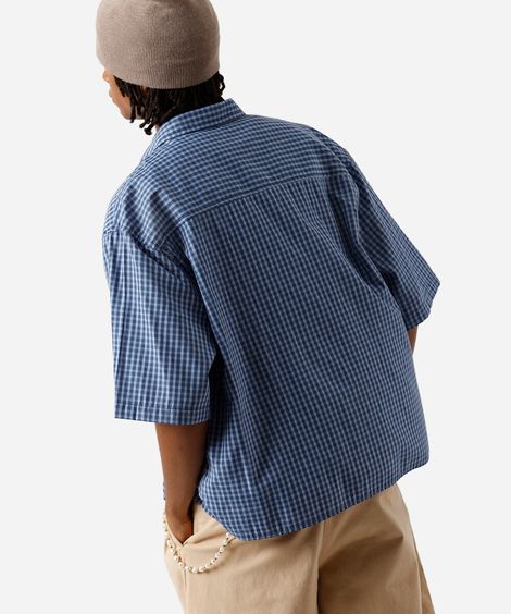 camisa box masculina com algodão manga curta xadrez azul