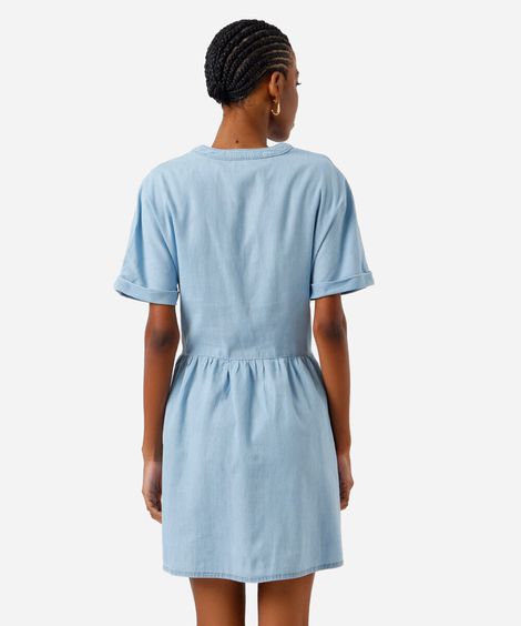 vestido curto feminino jeans decote v azul