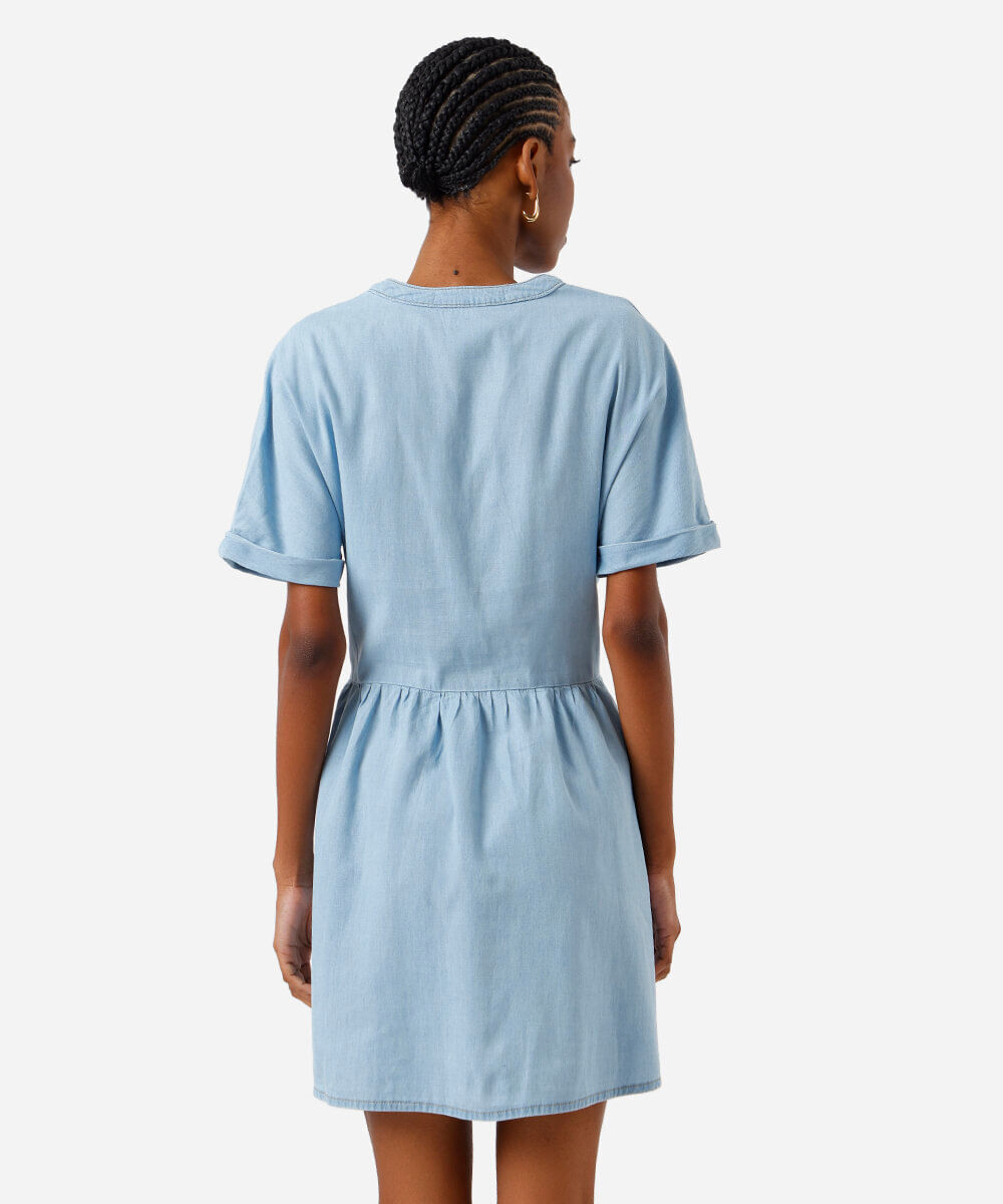 vestido curto feminino jeans decote v azul