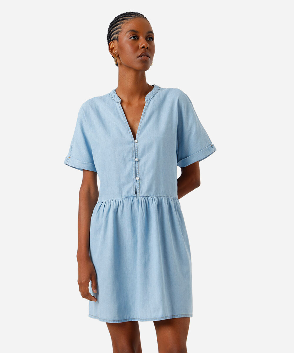 vestido curto feminino jeans decote v azul