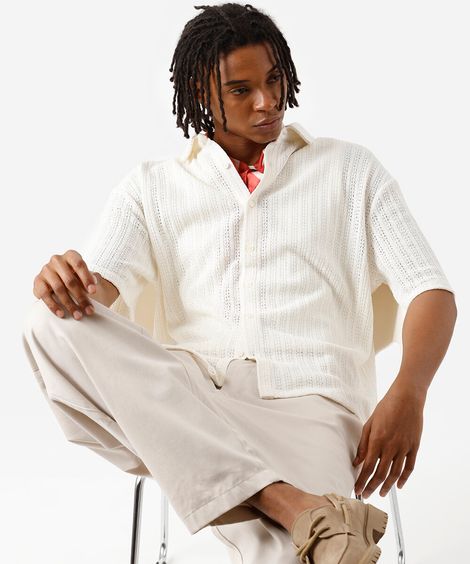 camisa de tricot manga curta off white