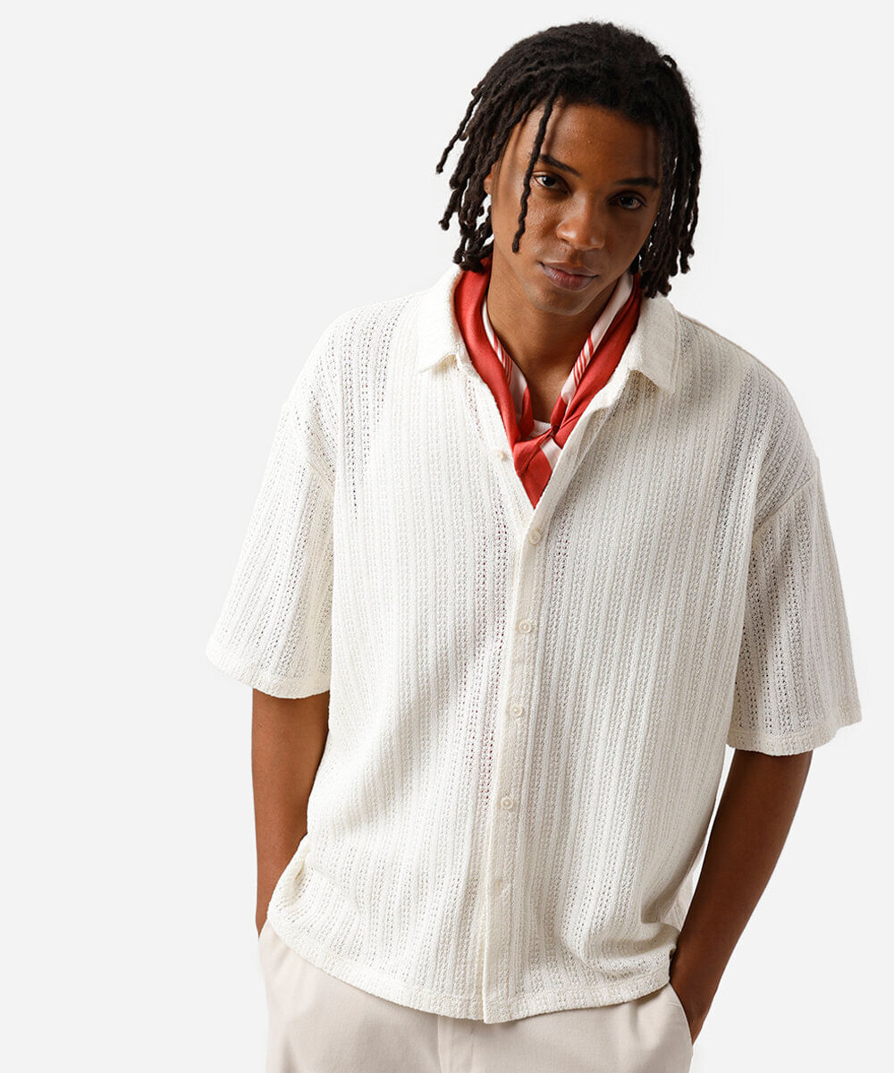camisa de tricot manga curta off white