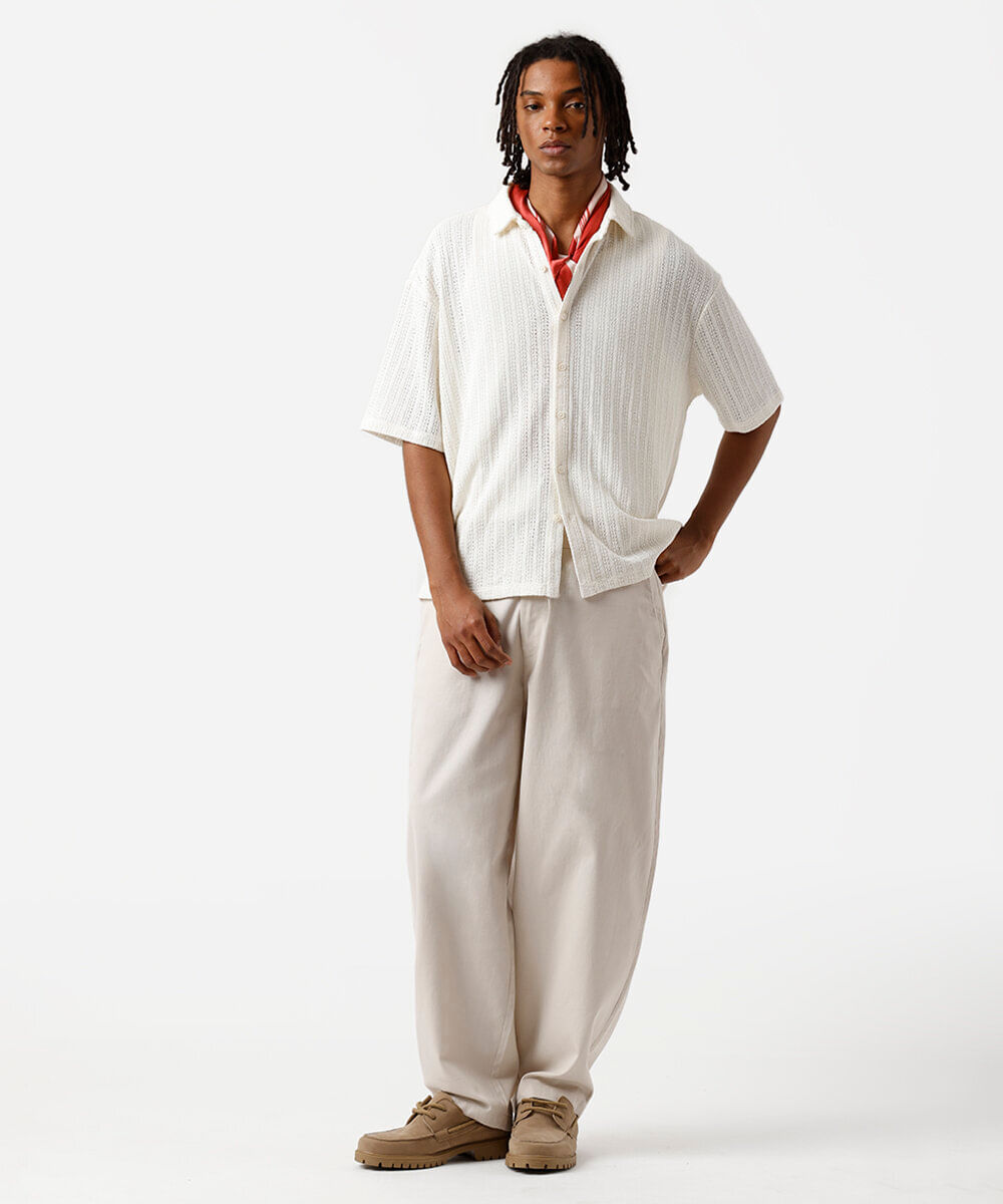 camisa de tricot manga curta off white