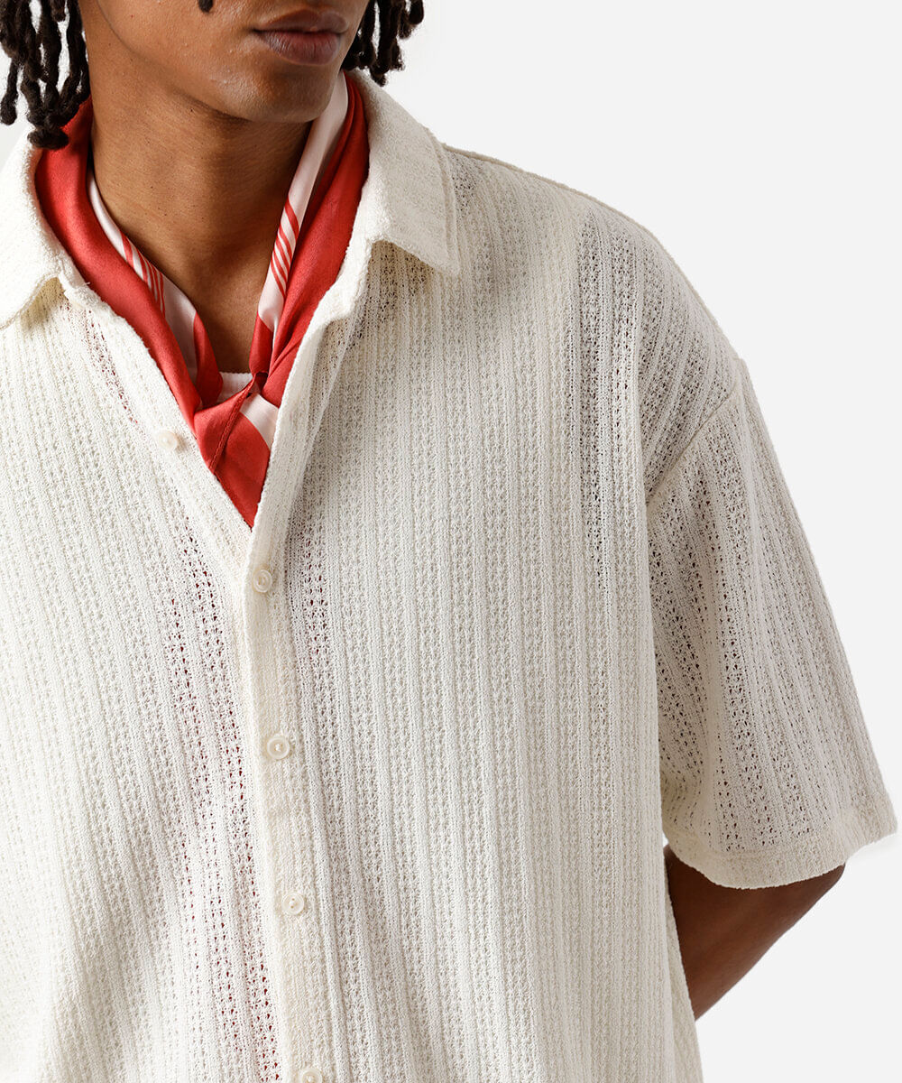 camisa de tricot manga curta off white