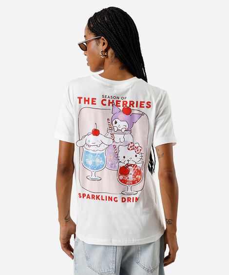 camiseta feminina de algodão hello kitty off white