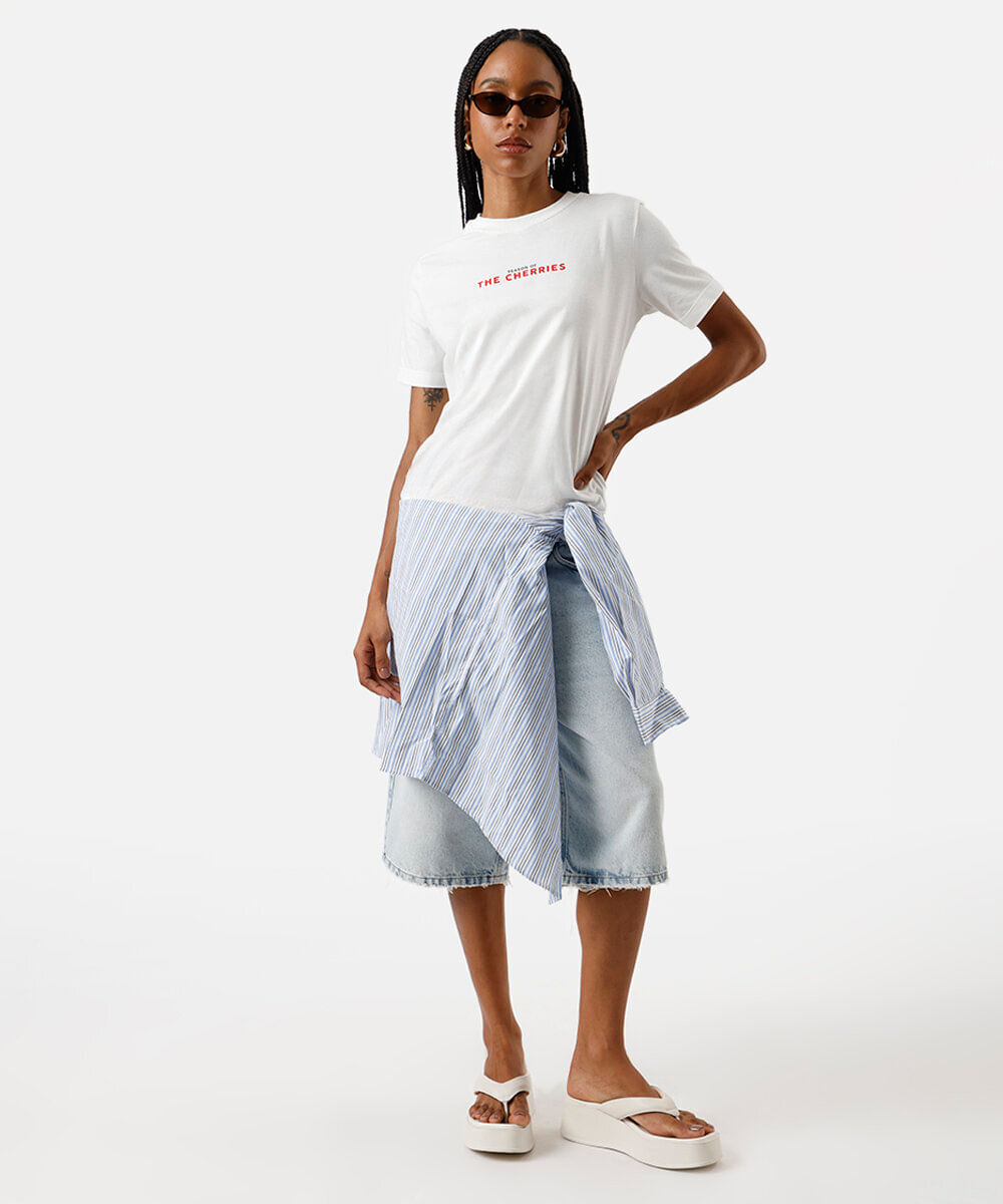 camiseta feminina de algodão hello kitty off white