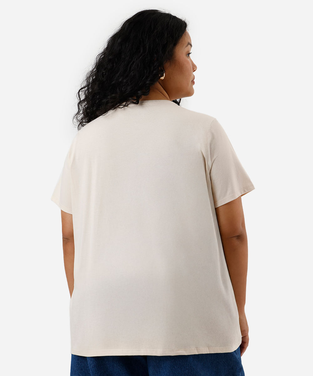 camiseta feminina de algodão stitch plus size bege