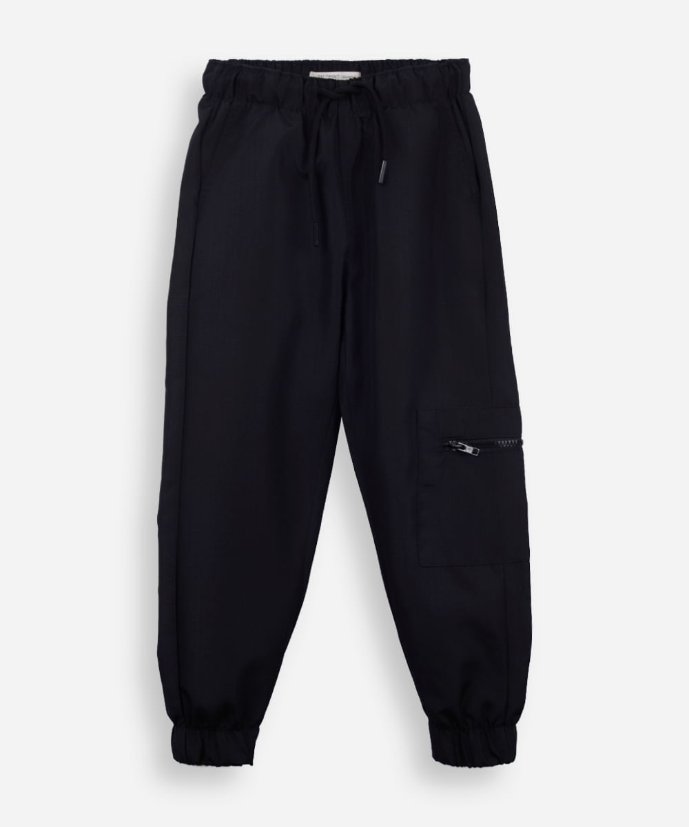 calça jogger infantil bolso com zíper preta