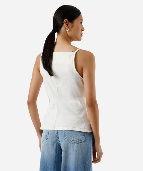 colete feminino de sarja alça fina com recorte off white
