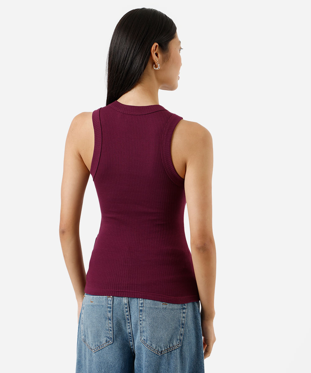 regata básica feminina de algodão canelada roxa