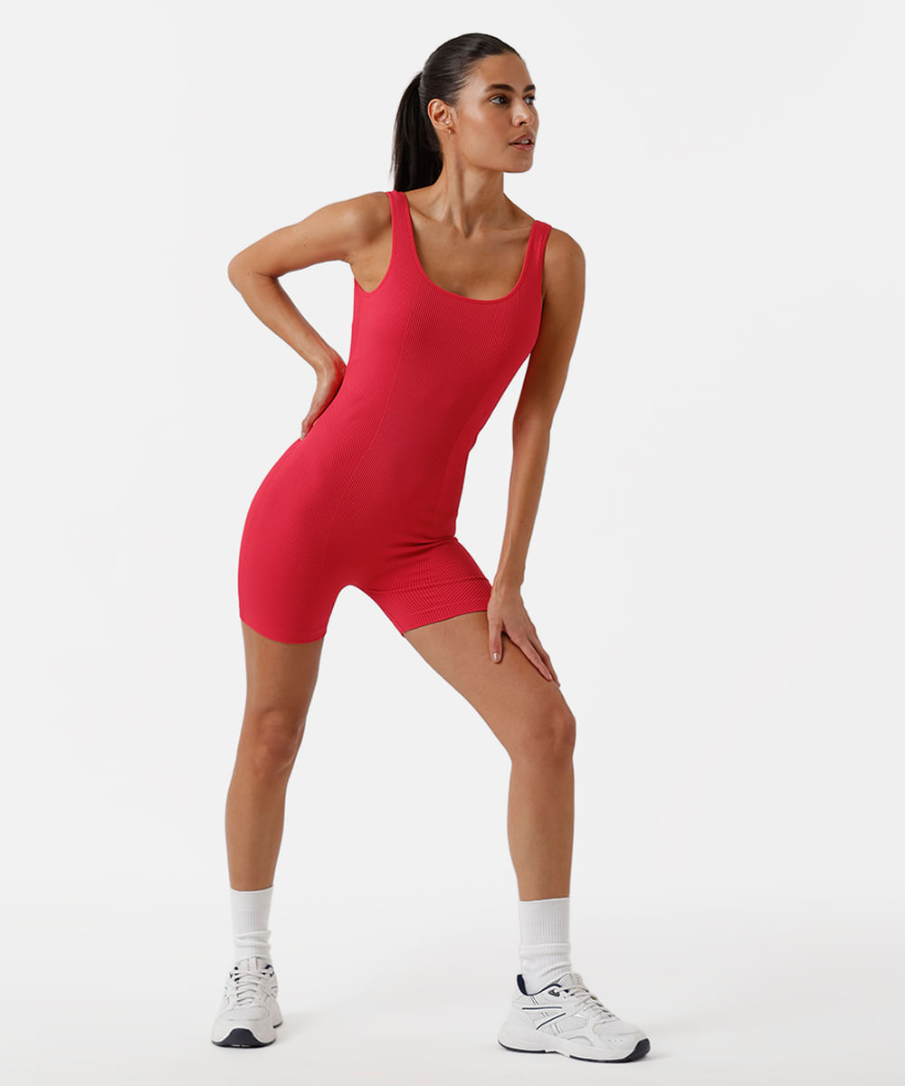 macaquinho feminino esportivo com compressão vermelho